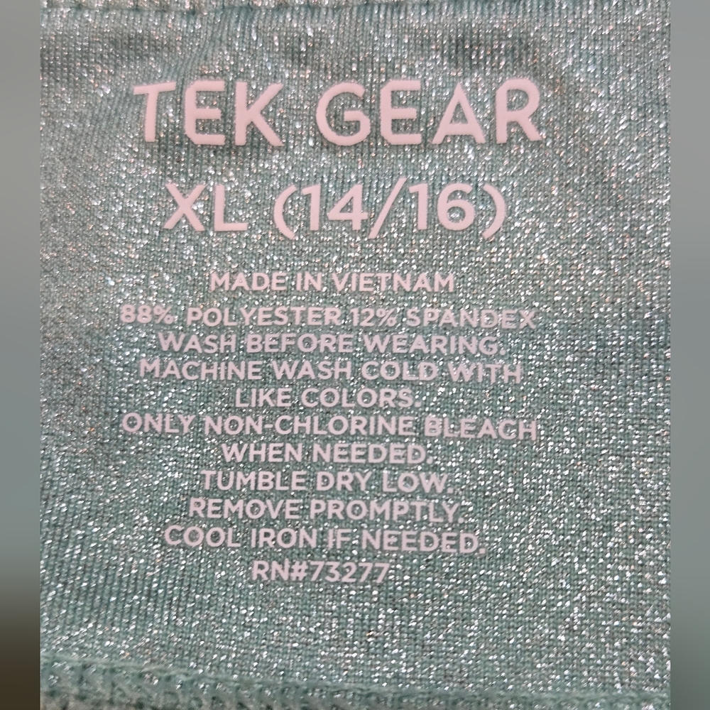 Girls XL Tek Gear Mint Green Shimmer Active Tank Bra And Bike Shorts Set - Picture 12 of 12